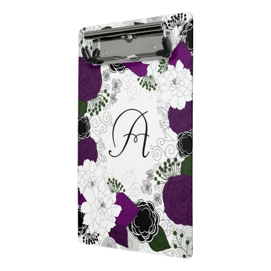 Paarse en witte bloemenkrans monogram mini klembord (Angled2)