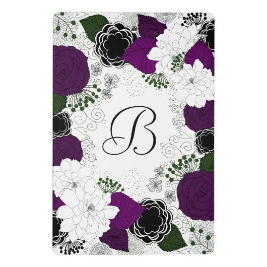 Paarse en witte bloemenkrans monogram mini klembord (Achterkant)