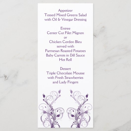 Paarse en witte bloemenmenu Kaart (Achterkant)
