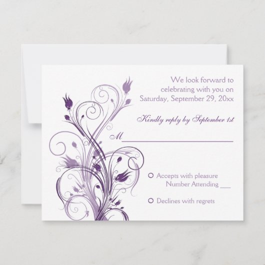 Paarse en witte bloemkaart voor RSVP Kaart (Achterkant)