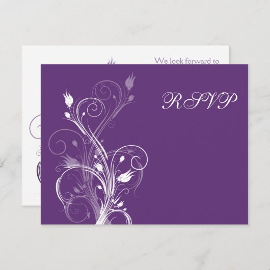 Paarse en witte bloemkaart voor RSVP Kaart (Voorkant / Achterkant)