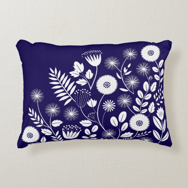 Paarse en witte Boho Wildflower Accent Kussen (Voorkant)