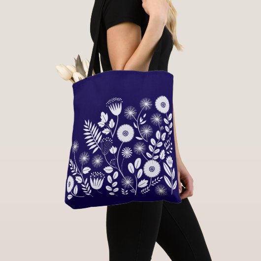 Paarse en witte Boho Wildflower Tote Bag (Dichtbij)