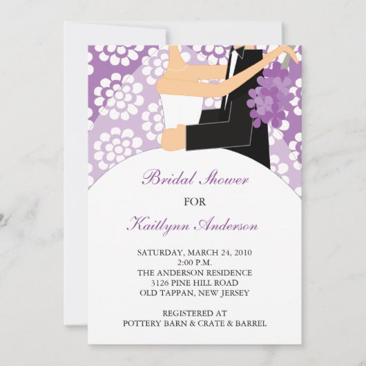 Paarse en Witte Bridal Shower Invitation Kaart (Voorkant)