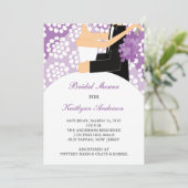 Paarse en Witte Bridal Shower Invitation Kaart (Staand voorkant)