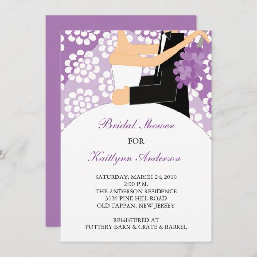 Paarse en Witte Bridal Shower Invitation Kaart (Voorkant / Achterkant)