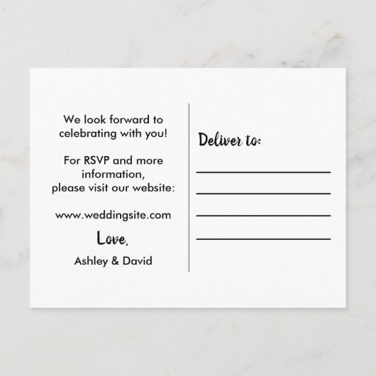 Paarse en witte bruiloft uitnodiging briefkaart (Achterkant)