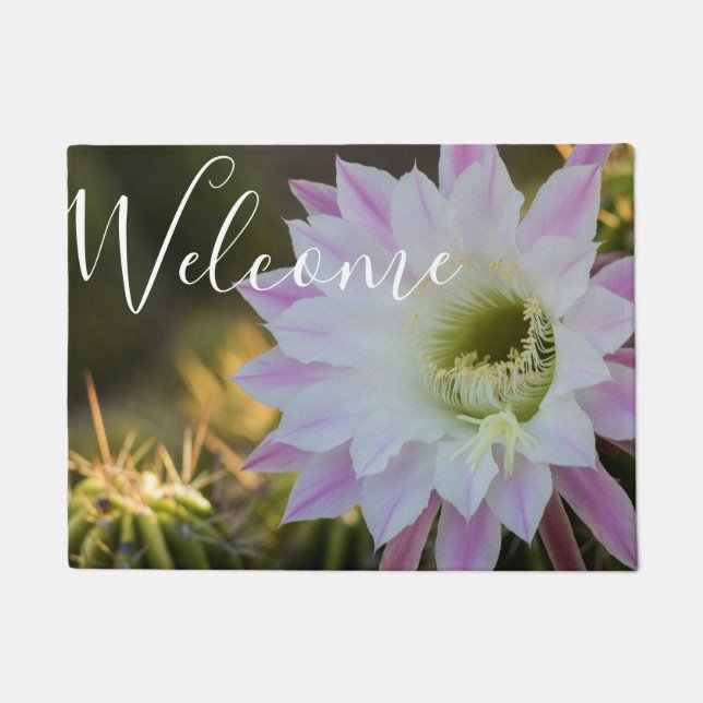 Paarse en witte cactus bloem deurmat (Voorkant)