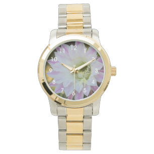 Paarse en witte cactus ventilator horloge