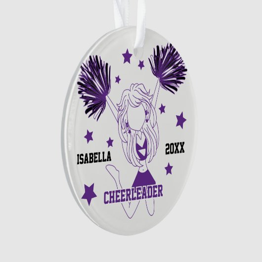 Paarse en witte Cheerleader Ornament (voorkant)