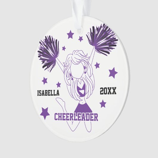 Paarse en witte Cheerleader Ornament (voorkant)