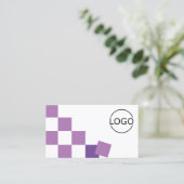 Paarse en witte Chessboard Modern met Logo Chic Visitekaartje (Staand voorkant)
