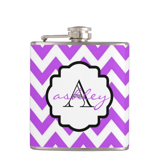 Paarse en witte Chevron Monogram Kolf Heupfles (Voorkant)