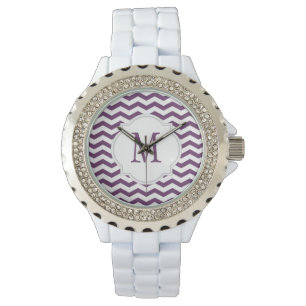 Paarse en witte Chevron Pattern Horloge
