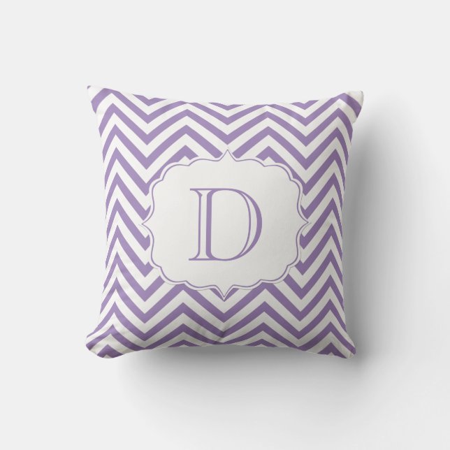 Paarse en witte Chevron Pattern Monogram Kussen (Voorkant)