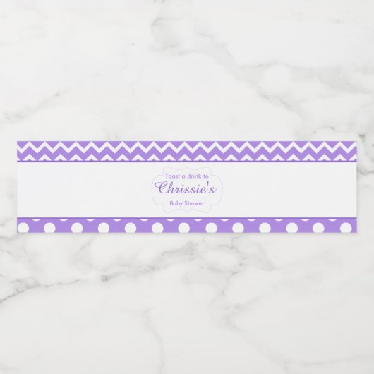 Paarse en witte Chevron & Polka Dot Baby Waterfles Etiket (Enkel label)
