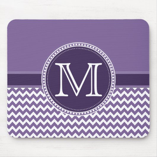 Paarse en witte Chevron Zigzag Monogram Weddenscha Muismat (Voorkant)