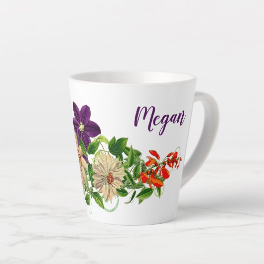 Paarse en witte Cleamits Floral Latte Mok (Rechterhoek)