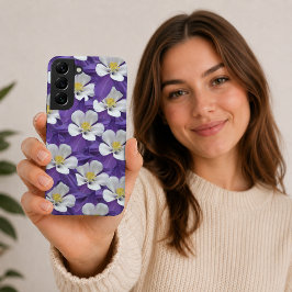 Paarse en Witte Columbine Bloem Patroon Samsung Galaxy Hoesje