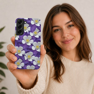 Paarse en Witte Columbine Bloem Patroon Samsung Galaxy Hoesje