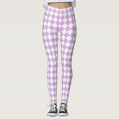 Paarse en witte controleerpatroon leggings (Voorkant)