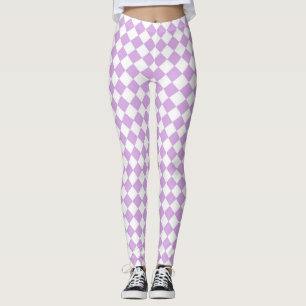 Paarse en witte controleerpatroon leggings