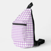 Paarse en witte controleerpatroon sling bag (Rechterhoek)