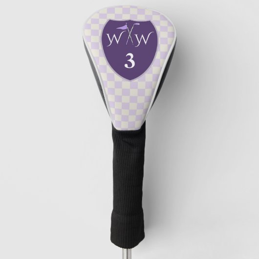 Paarse en witte crèmecontroles met Initialen en nu Golfheadcover (Voorkant)