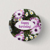 Paarse en Witte Daisy Floral  naam Ronde Button 3,2 Cm (Voorkant)