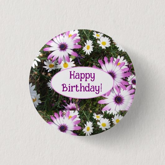 Paarse en Witte Daisy Floral  naam Ronde Button 3,2 Cm (Voorkant)
