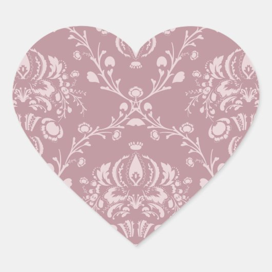 Paarse en witte Damask Hart Sticker (Voorkant)