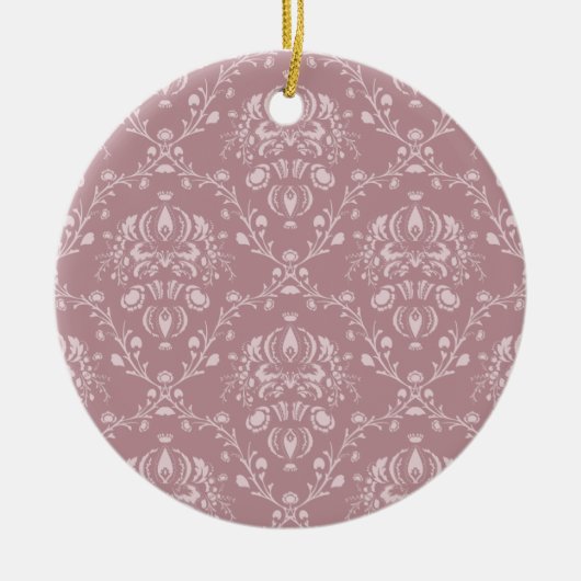 Paarse en witte Damask Keramisch Ornament (Voorkant)