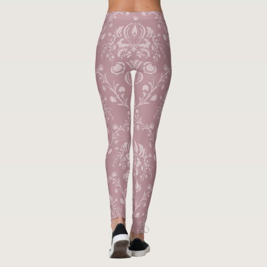 Paarse en witte Damask Leggings (Achterkant)
