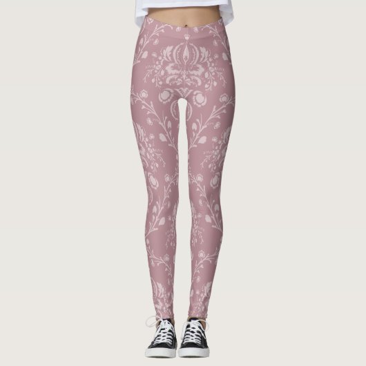 Paarse en witte Damask Leggings (Voorkant)