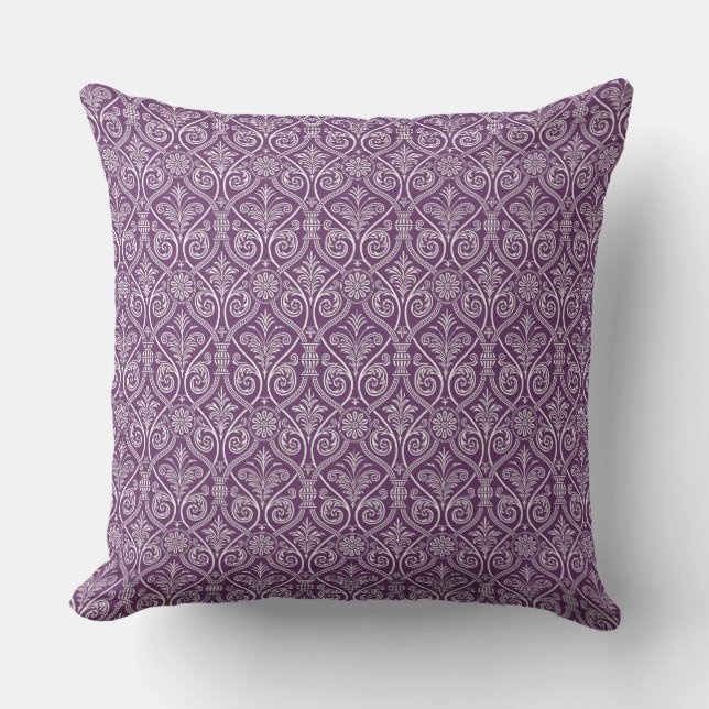 Paarse en witte Damask Pillow Kussen (Voorkant)