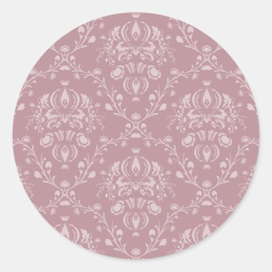 Paarse en witte Damask Ronde Sticker (Voorkant)