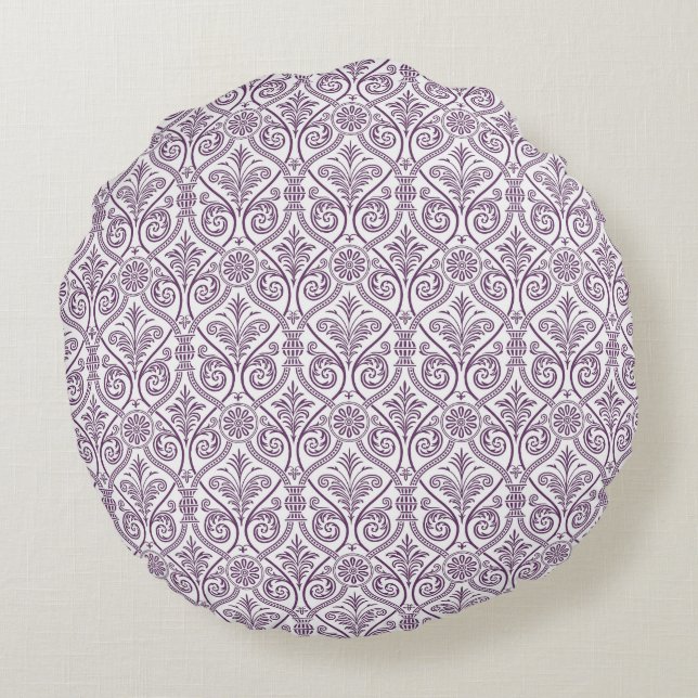 Paarse en witte Damask Round Pillow Rond Kussen (Achterkant)