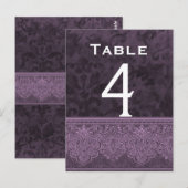 Paarse en Witte Damask Trouwtafel Nummer Kaart (Voorkant / Achterkant)