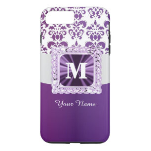Paarse en witte damast monogram iPhone 8/7 plus hoesje
