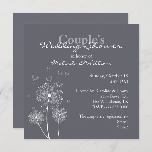 Paarse en witte dandelion Couple's Wedding Shower Kaart (Voorkant / Achterkant)