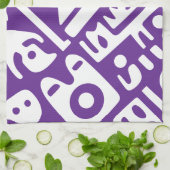 paarse en witte doodles 2 van 4 theedoek (Gevouwen)