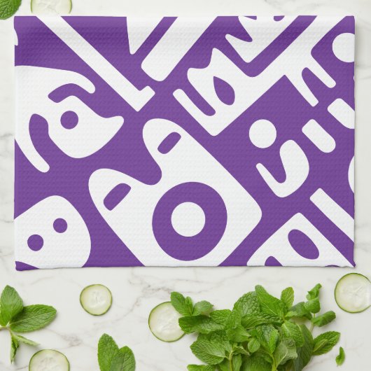 paarse en witte doodles 2 van 4 theedoek (Gevouwen)