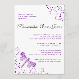 Paarse en witte dragonfly Elegant Baby shower Kaart