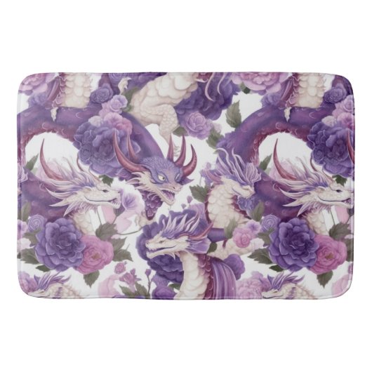 Paarse en witte dragons en Rozen Bath Mat (Voorkant)