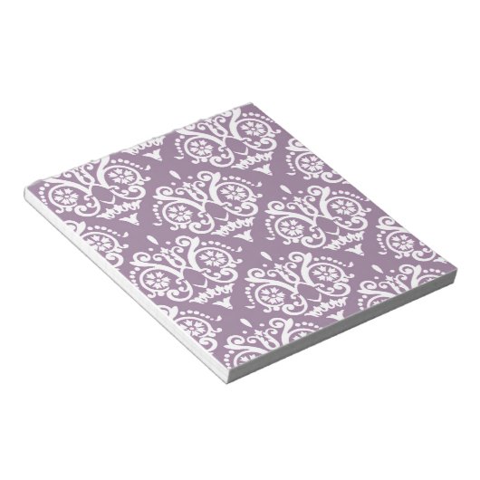 Paarse en witte Elegant Damask Notitieblok (Schuin)