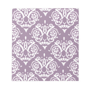 Paarse en witte Elegant Damask Notitieblok