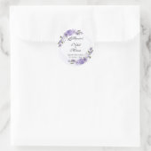 Paarse en witte Elegante Bloemen Waterverf Bruilof Ronde Sticker (Tas)