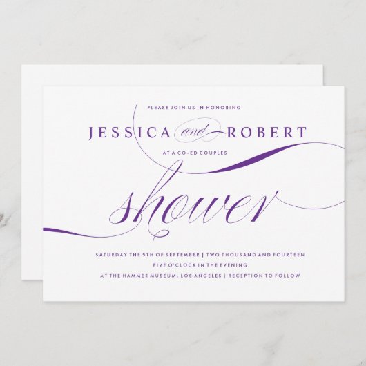 Paarse en witte elegante paren — Showuitnodiging Kaart (Voorkant / Achterkant)