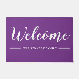 Paarse en witte familienaam Welkom Deurmat