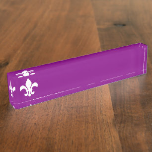 Paarse en Witte Fleur de Lys Naambordje